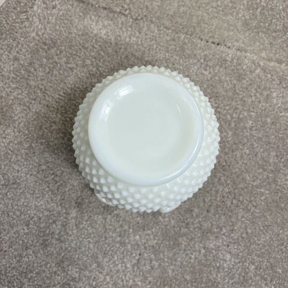 VTG Fenton White Hobnail Milk Glass Round Vase With Crimped Ruffled Edges 5 1/2” - Picture 5 of 6